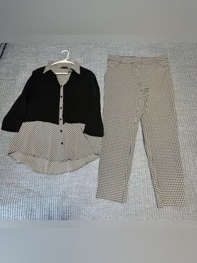 FYLO  Women Office Black and White Button Down Shirt and Pants.
